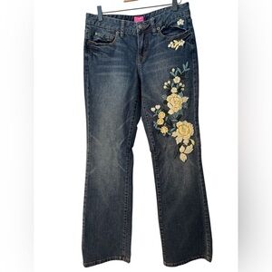 The Limited Vintage Blue and Yellow Straight Leg Jeans with Floral Embroidery